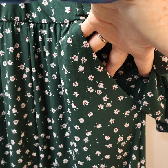 Kaileigh XSP Tall Jumpsuit Spaghetti Straps Green Floral Tie Waist Front Pocket - Picture 12 of 16